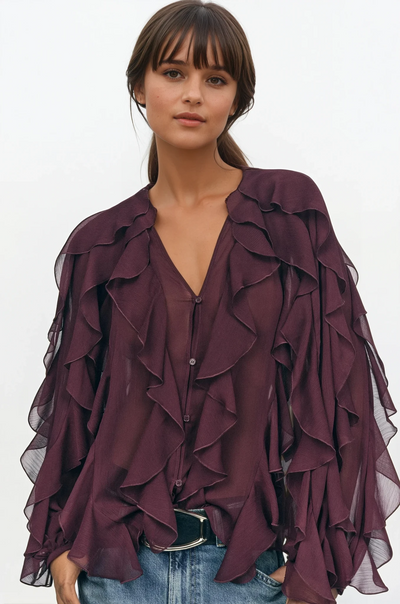 Rosa | Blus med volanger