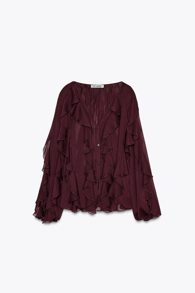 Rosa | Blus med volanger